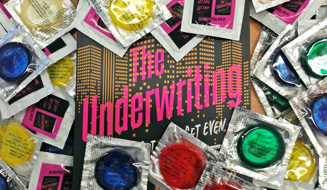 The Underwriting covered in condoms