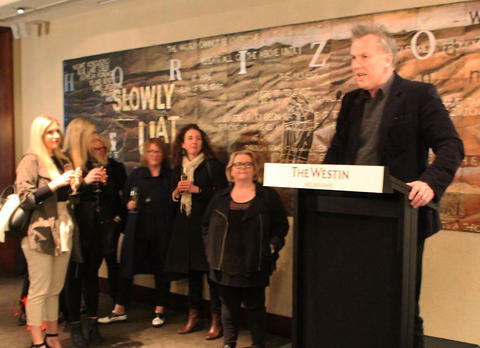 Michael Heyward speaking at the launch of Reckoning by Magda Szubanski