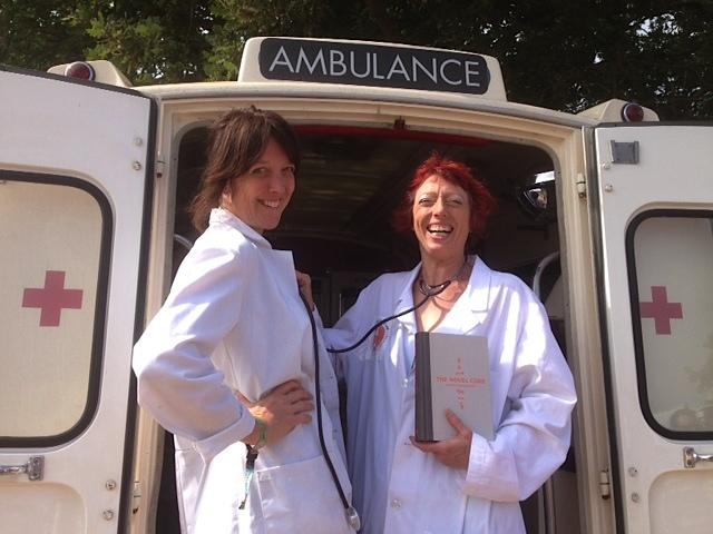 Ella and Susan dispensing bibliotherapy wisdom from a vintage ambulance at the Latitude Festival, UK.