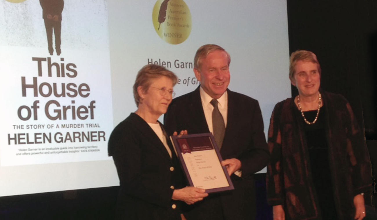 Helen Garner receiving the 2016 WA Premier’s Book Award